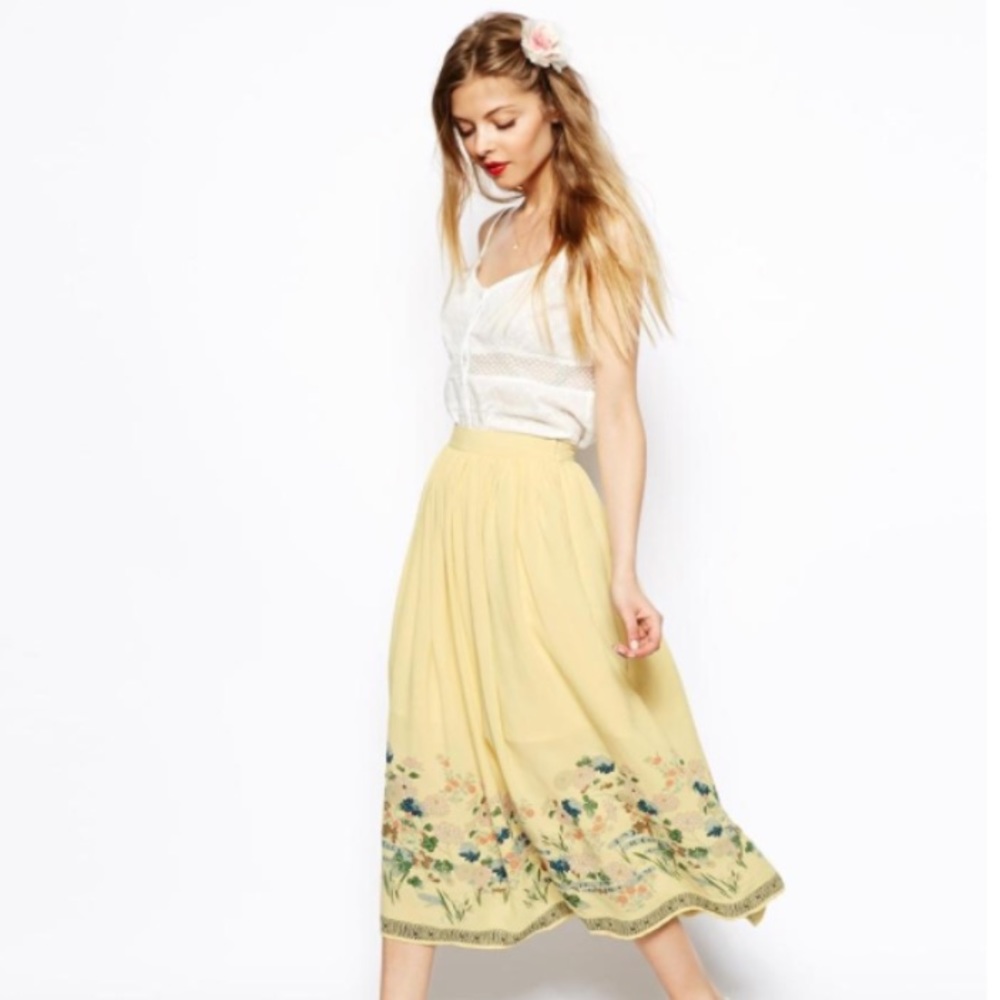 Rare ASOS Floral Midi Skirt, Size 2, NWT